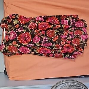 Sheer highlow dress top, roses and gold spots